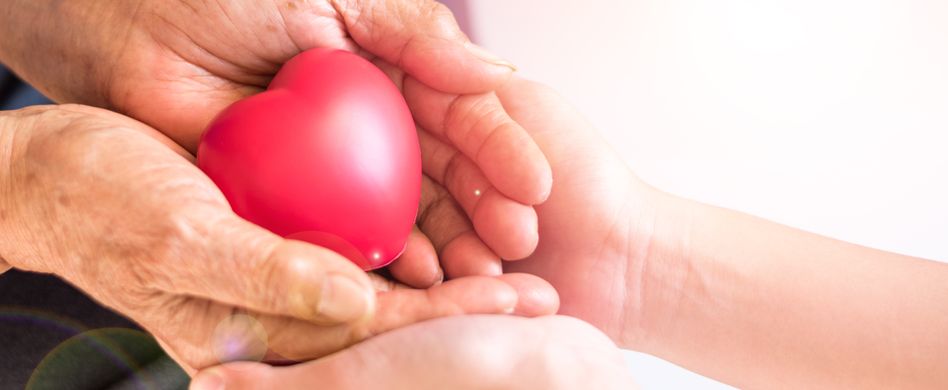 zwei personen geben sich herz in die hand