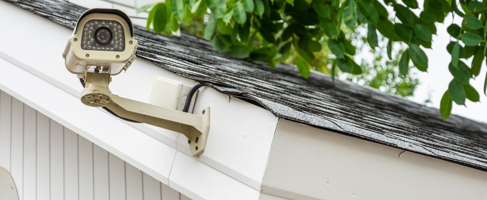 überwachungskamera an weißem haus